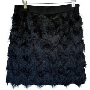 Black Fringe Threadwork Mini Skirt – Size M (16” Waist Flat, 18” Length) – Party